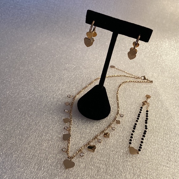 NWOT - Stainless Steel Cute Heart Rose Gold Tassel Bohemia Choker Necklace Set - Picture 2 of 16